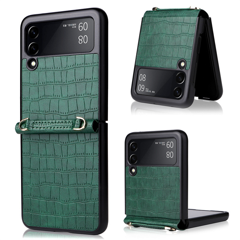 【Youyi】Lanz Suitable For Samsung Z Flip3 Mobile Phone Shell Siamese Bamboo Pattern With Hand Rope Protective Hard Shell Zflip3 5G Shell Luxury Easy Mobile Phone Case Cover Back Soft Side Anti-drop Edge