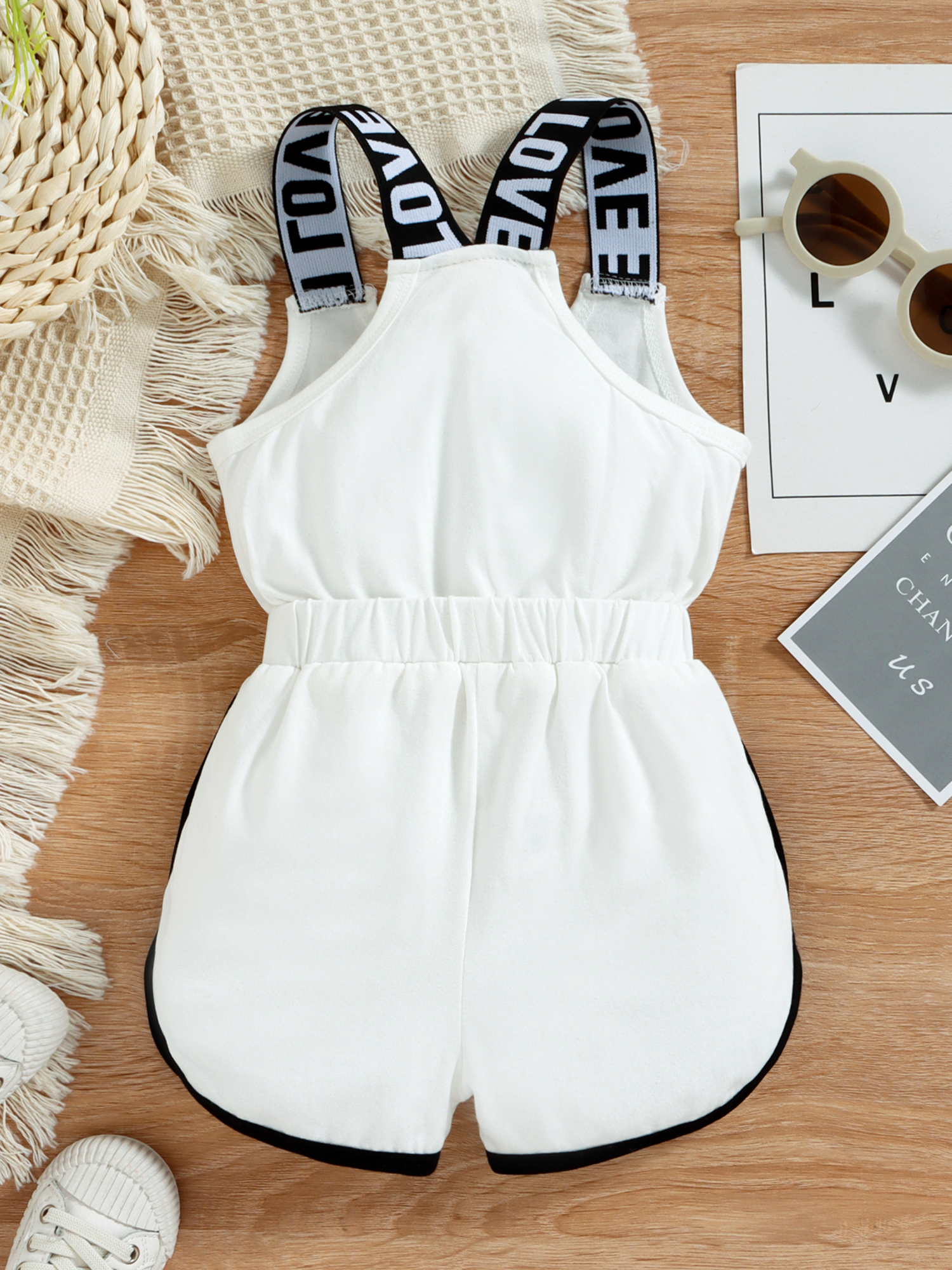 Toddler Girl Summer Romper - Sleeveless Letter Print Jumpsuit With Elastic Waist