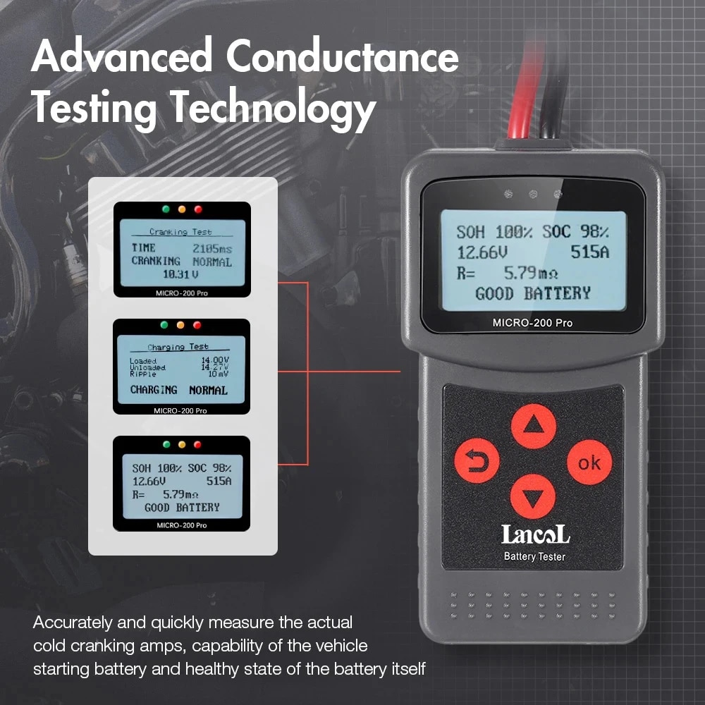 Lancol Micro 200 Pro 12V 24V Car Battery Tester 40-2000 CCA Cranking Charging Motorcycle Battery Analyzer Tools With LED Light. 