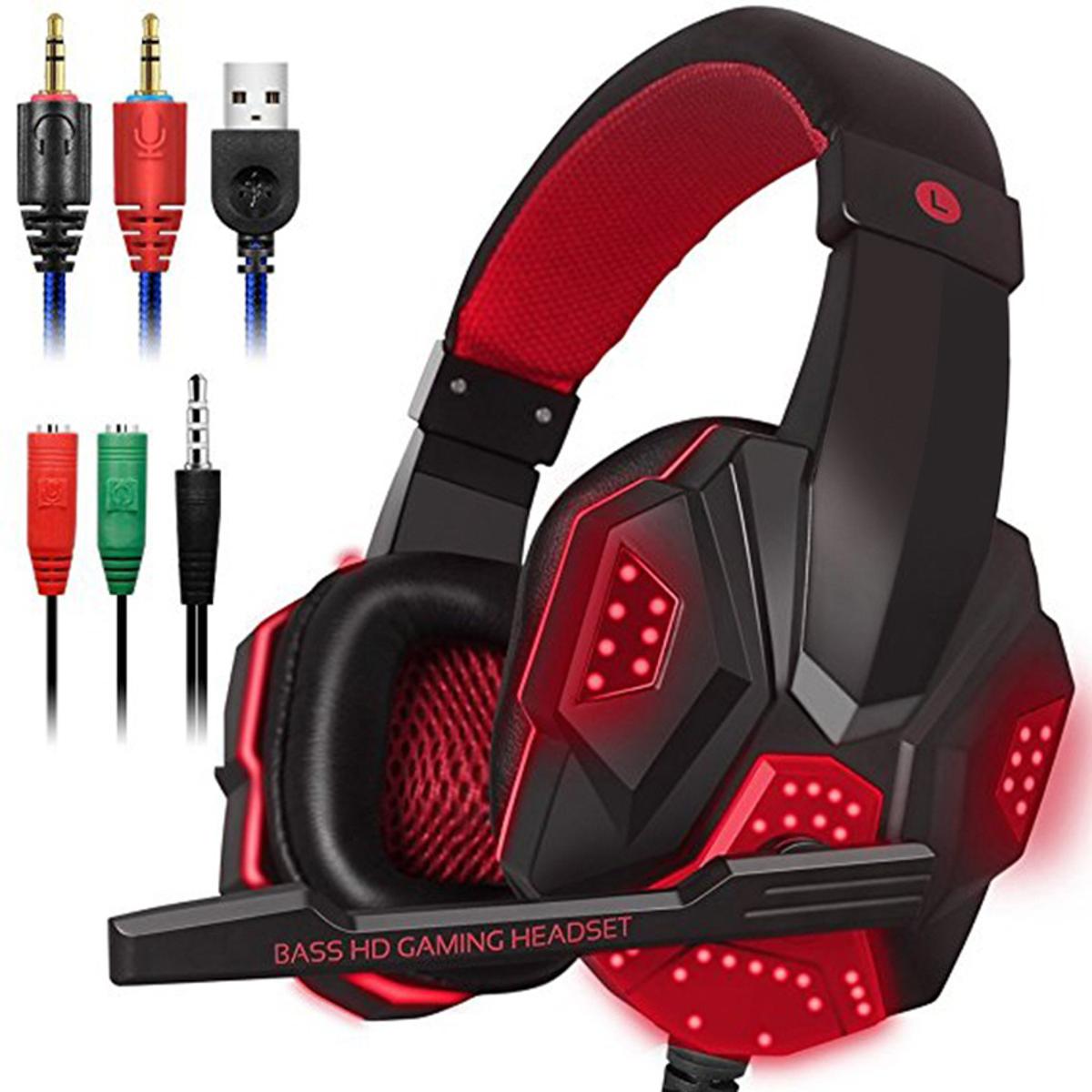 Gaming Headset with Mic and LED Light for Computer 3.5mm Wired Noise Isolation Volume Control Gaming Headphone Updated Noise Cancelling Mic Headphones Daraz .bd