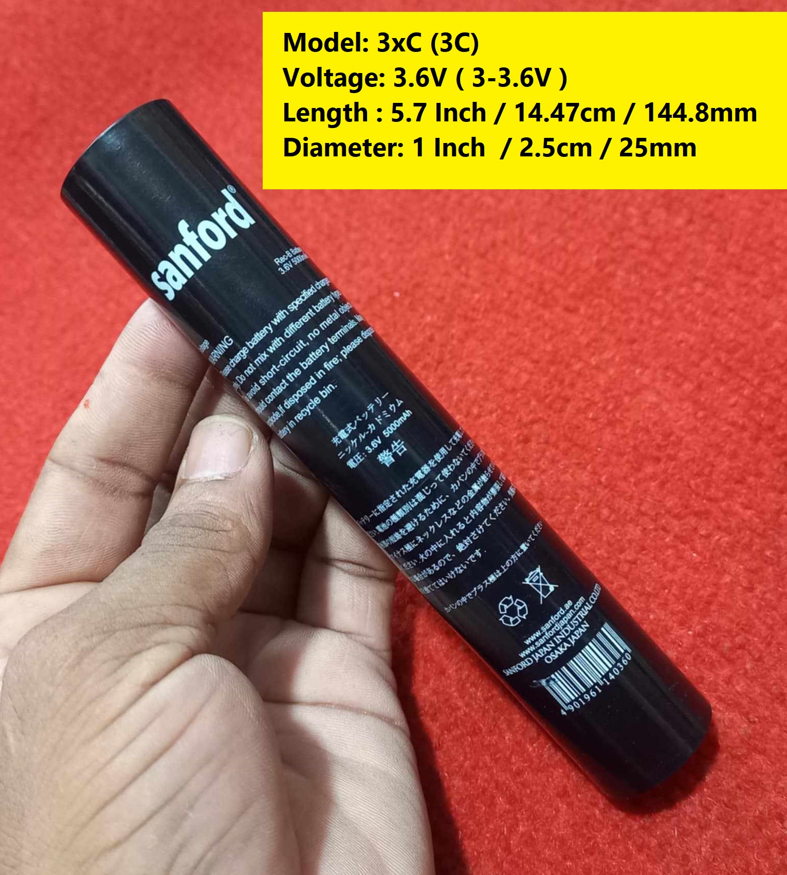 5000mAh Torch Light Battery 3xC Size 3C Battery 5.7 Inch Long Sanford 3.6V 5000mAh Battery 3.6V Rechargeable Battery 3.6V Battery 5000mAh Rechargeable Battery 3.6V Torch Light Rechargeable Battery. 