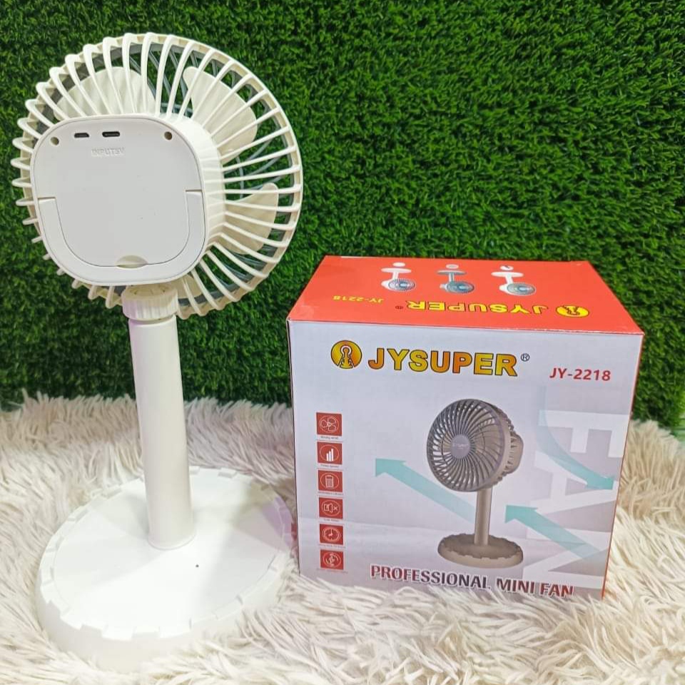 JYSUPER JY-2218 Portable Mini Desk Fan Professional Rechargeable Strong Wind Left to Right Oscillating Angle 45 Degrees AC DC. 