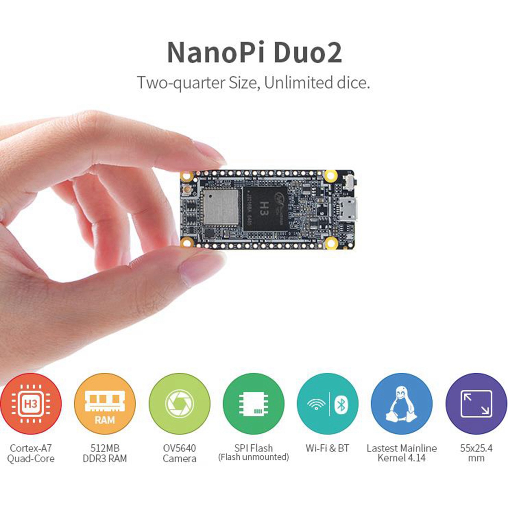 NanoPi DUO2 Developed Board 512M DDR3 Allwinner H3 Bluetooth Module. 