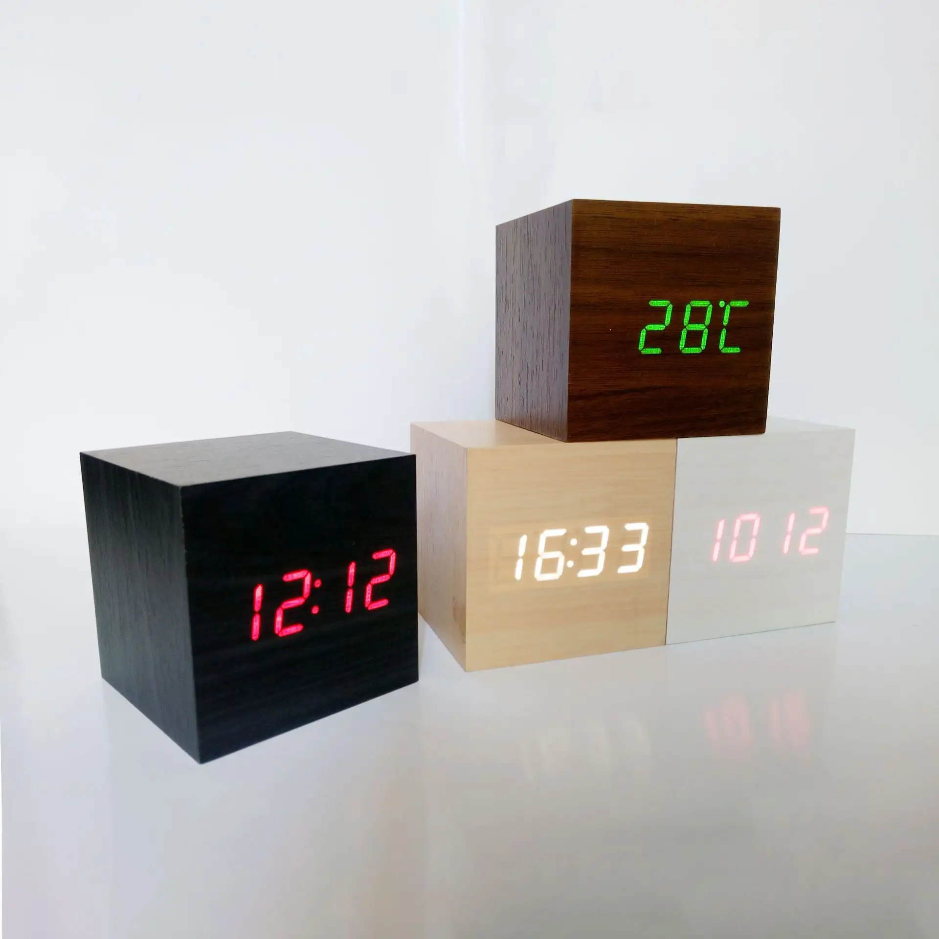 Alarm Clock LED Wooden Watch Table Voice Control Digital USB Powered Electronic Desktop Clock. 