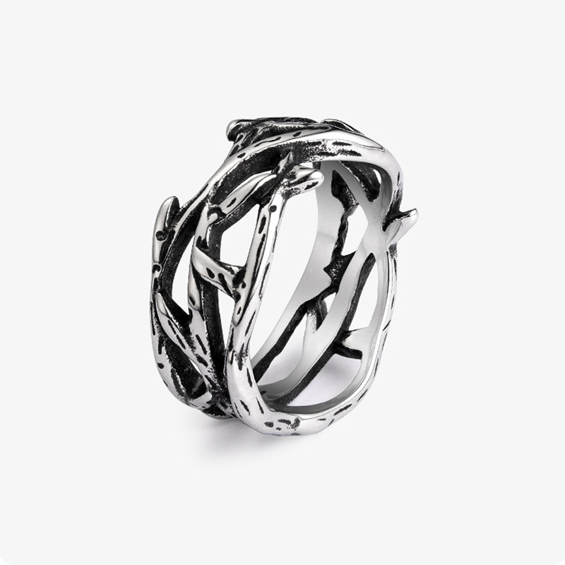 Ring Men's Trendy Ins Hip-Hop Niche Design Thorn Flower Men's Retro Fashion Personalized Index Finger Ring Women's Hand Accessories