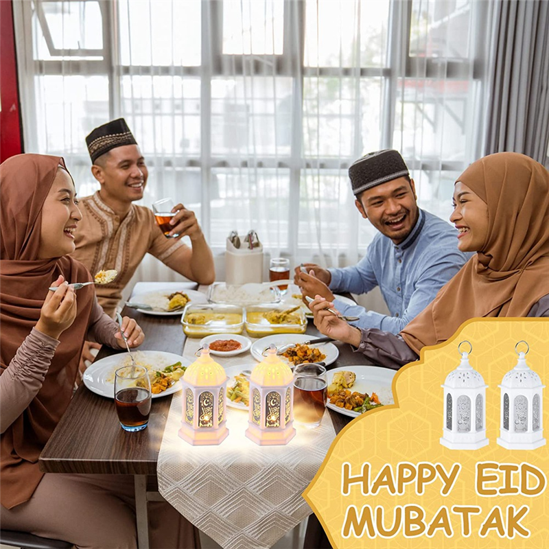 6PCS LED Eid Mubarak Lantern Moon Star Lights Moroccan Style Hanging Lantern White. 