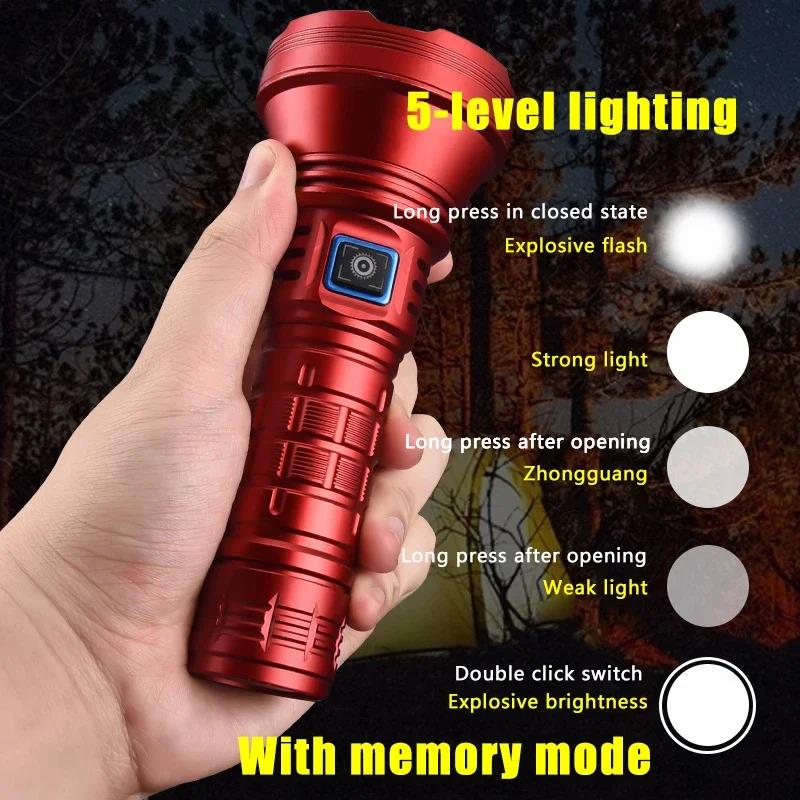 XIWANGFIRE BT90 5000lm LED Torch 50W Powerful Strong Light Long Range Flashlight USB C Rechargeable 18650/26650 Charging Torch. 