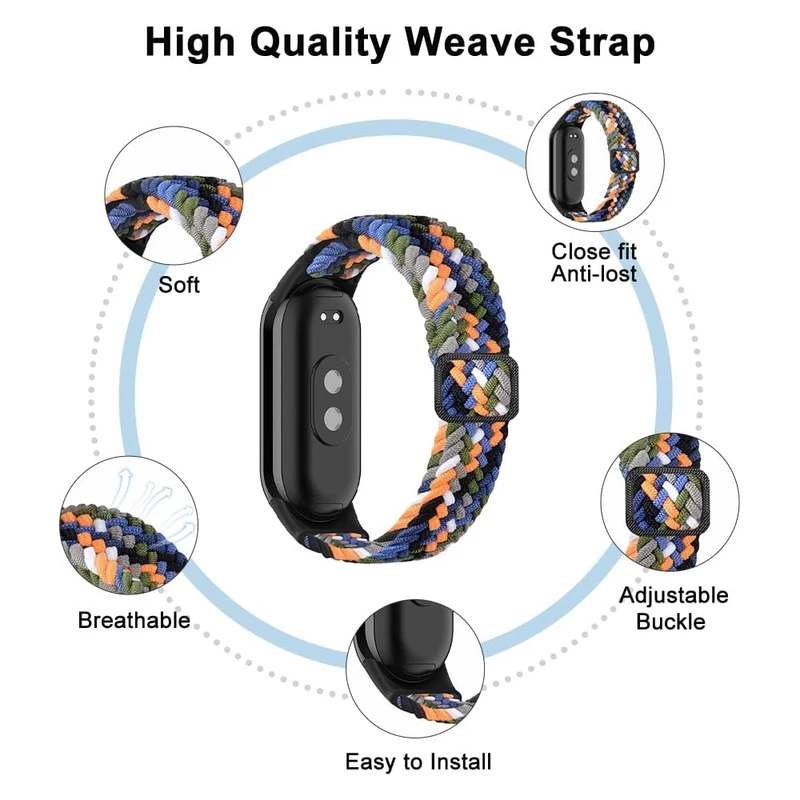 Strap for Xiaomi Mi Band 9 8 Elastic Nylon Braided Solo Loop Adjustable Buckle Replacement correa bracelet for Miband 4 3 5 6 7. 