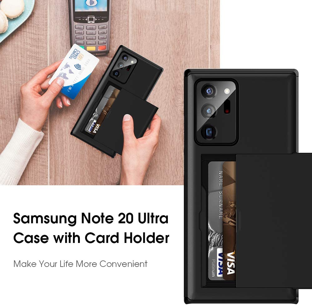 Wallet Case for Samsung Note 20 Ultra / Note 20 with Card Holder Shockproof Non-Slip Cover Dual Layer Anti-Scratch Hard PC Soft Rubber Case for Samsung Galaxy Note 20 Ultra 6.9 / Note 20 6.7. 