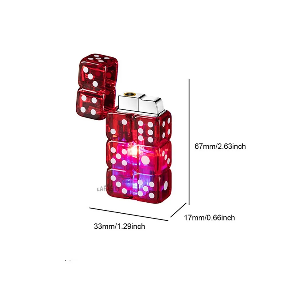 Cool Dice Lighter Red Fire Jet Flame Butane Torch LED Colorful Flash Windproof Gas Lighter. 