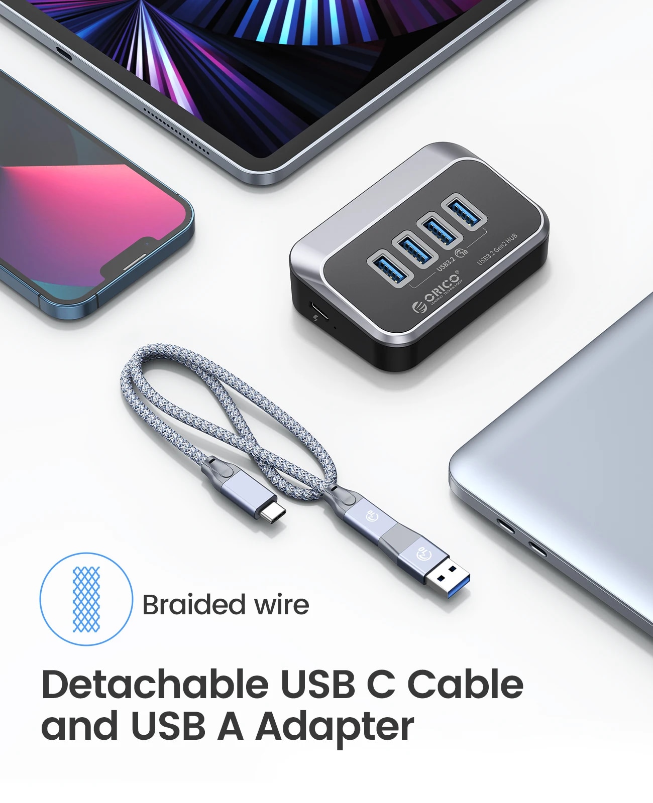 ORICO 10Gbps USB 3.2 HUB Super Speed Type-C Splitter OTG Adapter With USB C Power Supply Port for MacBook Computer Accessories. 