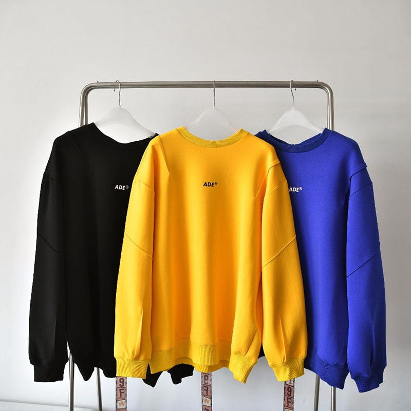 Solid Adererror Sweatshirts ADE Logo Printing Ader Error Lrregular Stitches Pullover High Quality Cotton Yellow Blue Hoodie. 
