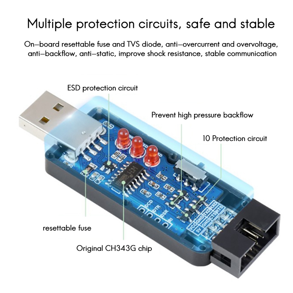 Waveshare Industrial Grade USB to TTL Converter CH343G Serial Port Conversion Support 5V/3.3V Level Conversion Circuit. 
