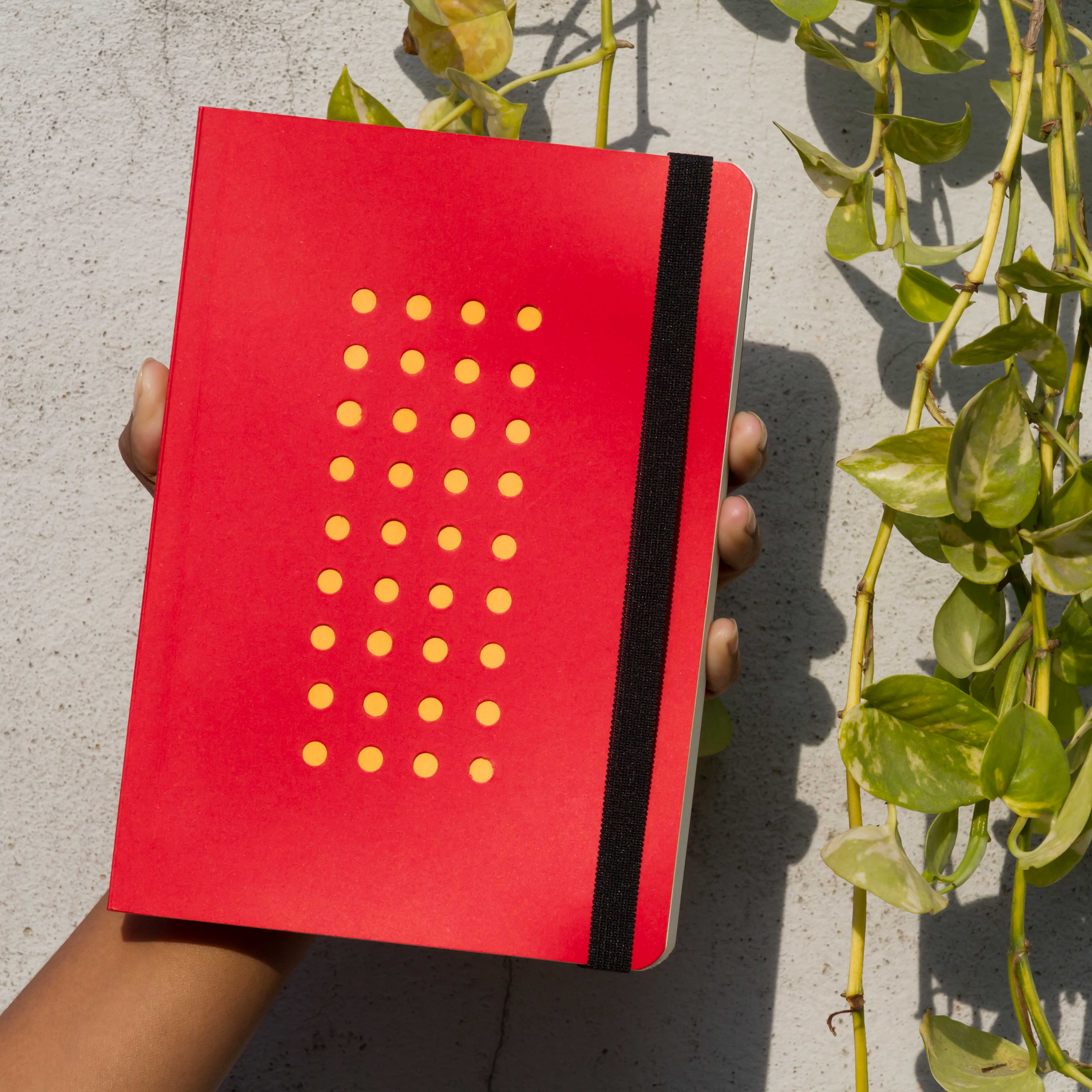 Daily Journal Red (Punch-Yellow) Dotted Grid Notebook with Elastic Band