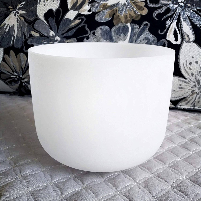 8 Inch 432Hz Singing Bowl Perfect Sound Note B Crown Chakra Frosted Quartz Crystal Meditation with Rubber Ring. 