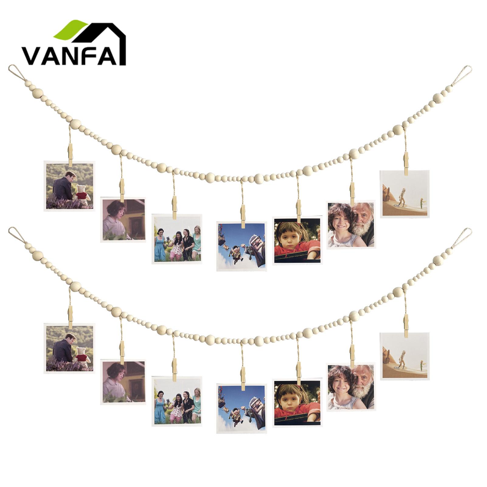 Photo Display Wall Decorations Boho Chic Wooden Bead Photo Display Personalize Home Decor with 2 Hanging Displays less Than Wall Decor with Clips. 