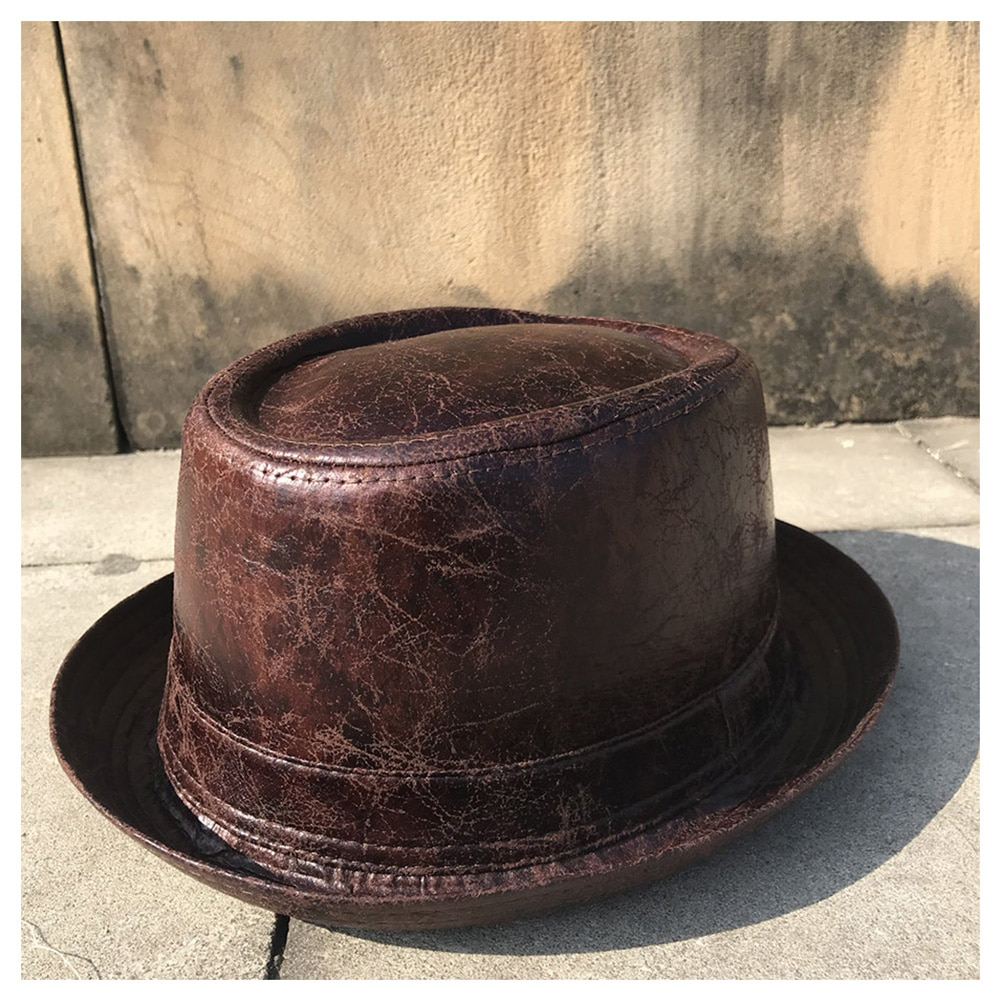 Fashion Men Fedora Hat Leather Flat Pie 