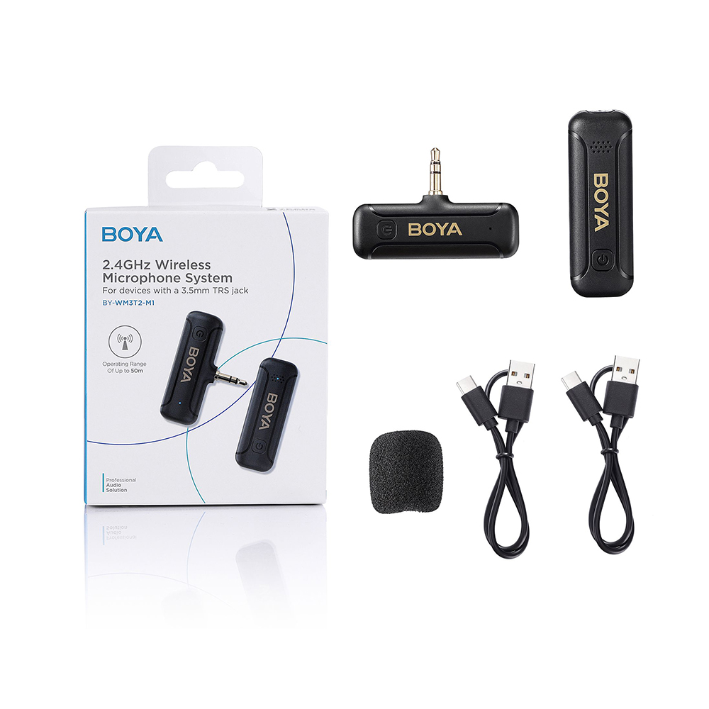 BOYA BY-WM3T2-M1 Wireless 3.5mm TRS Lavalier Lapel Noise Reduction Microphone for Canon, Nikon, and Sony Cameras Vlogging Recording. 