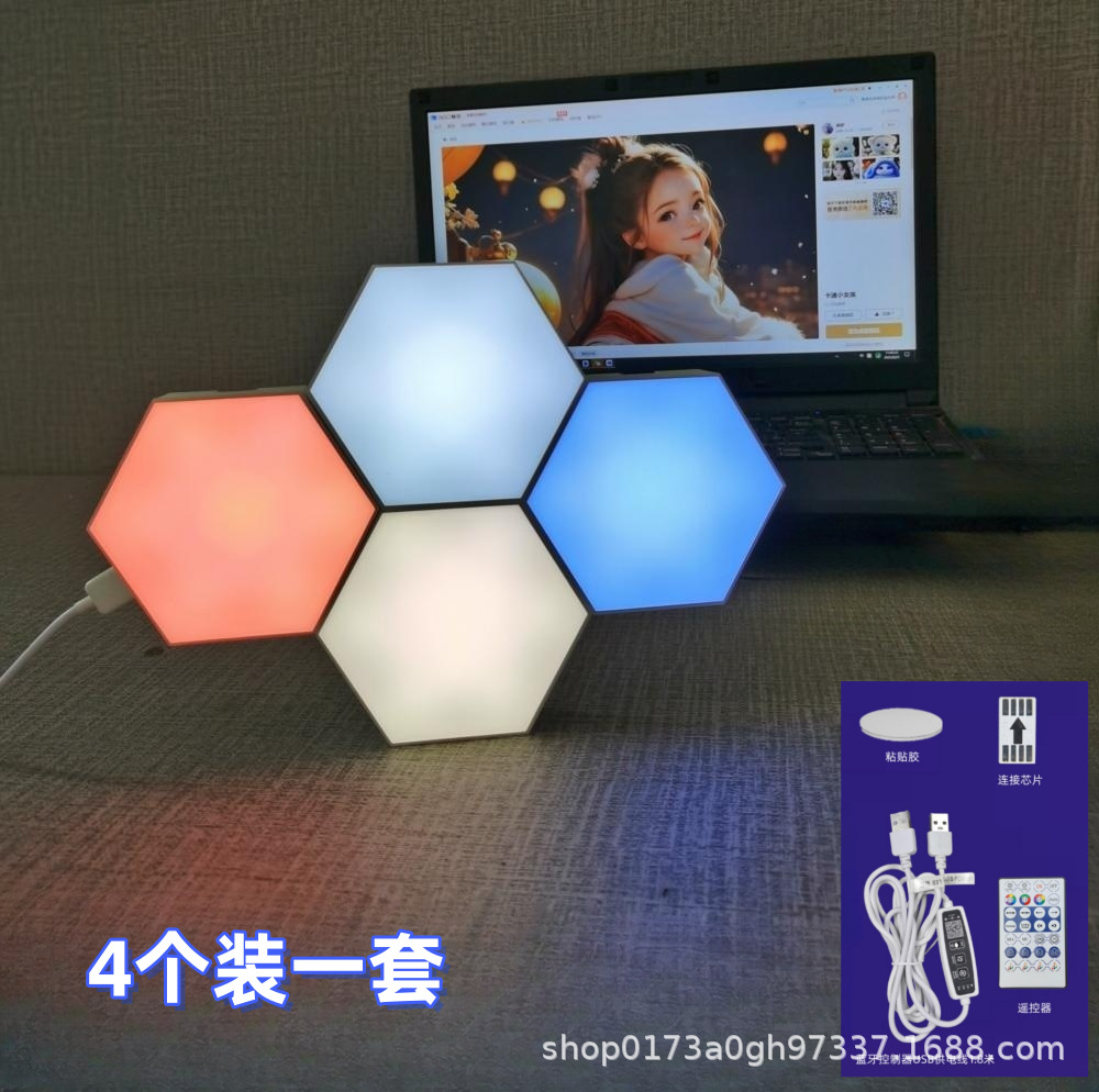RGB Bluetooth LED Hexagon Light Indoor Wall Light APP Remote Control Night Light for Computer Game Room Children Bedroom Decor. 