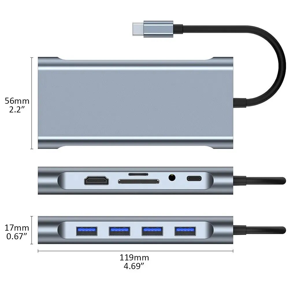 MZX 11-in-1 Docking Station USB Hub Tipo C Type A Extension Dock To HDMI-compatible VGA Ethernet for Macbook Laptop Notebook PC. 