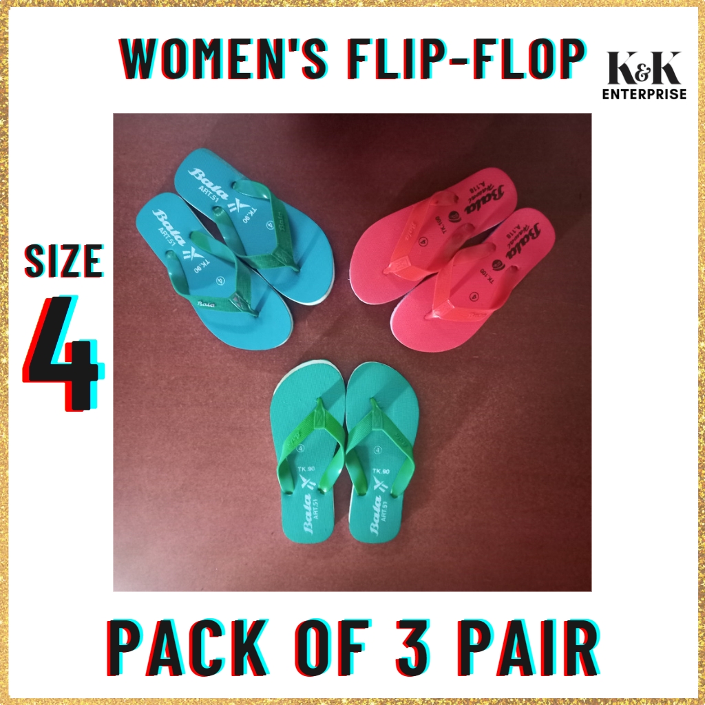 Women's Flip-flop Sponge Sandal, Bala Sponge Sandal, Size 4, Multi Color, Pack of 3 pair. 