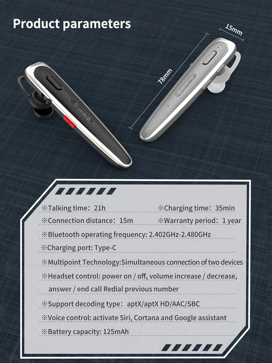 Lazata Bluetooth Headset 5.1 Headphone Wireless Earphones with CVC8.0 Dual Mic Noise Cancelling Earpiece Hands-Free for Driving. 