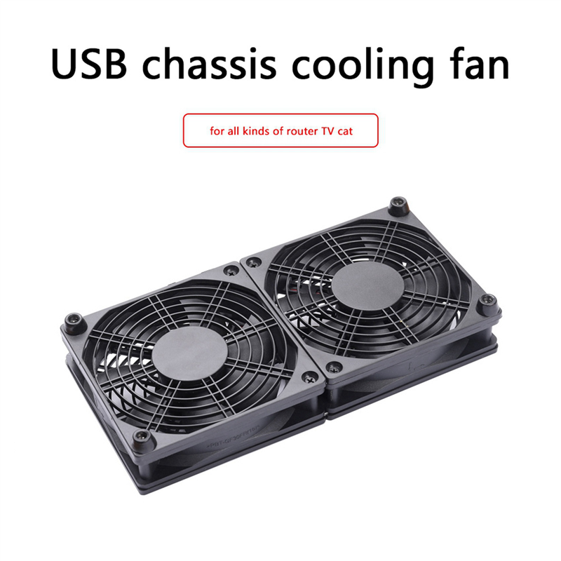 2X 120mm 5V USB Powered PC Router Dual Fans High Airflow Cooling Fan for Router Modem Receiver. 