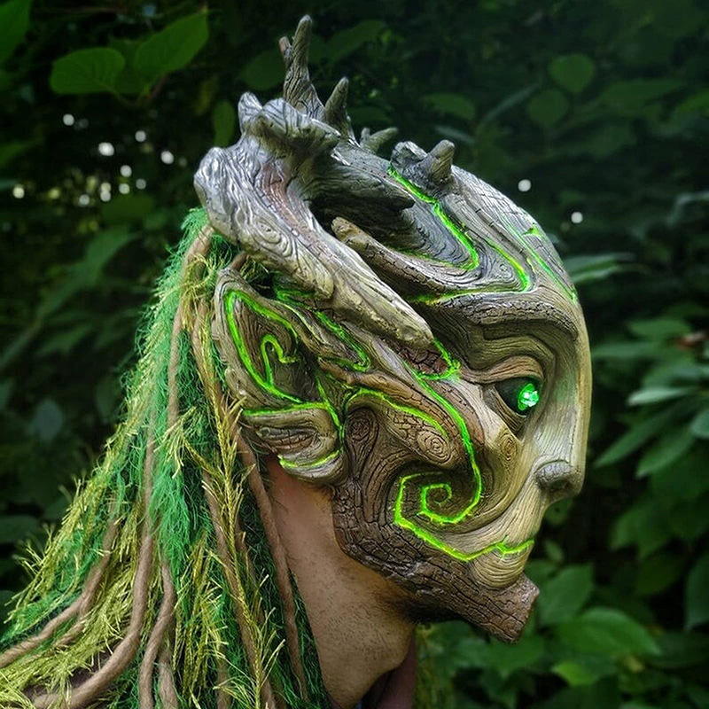 Cyberpunk LED Latex Mask Funny Halloween Glowing Dryad Mask Masquerade Glow In The Dark Cool Mascara for Men's Halloween Decor. 