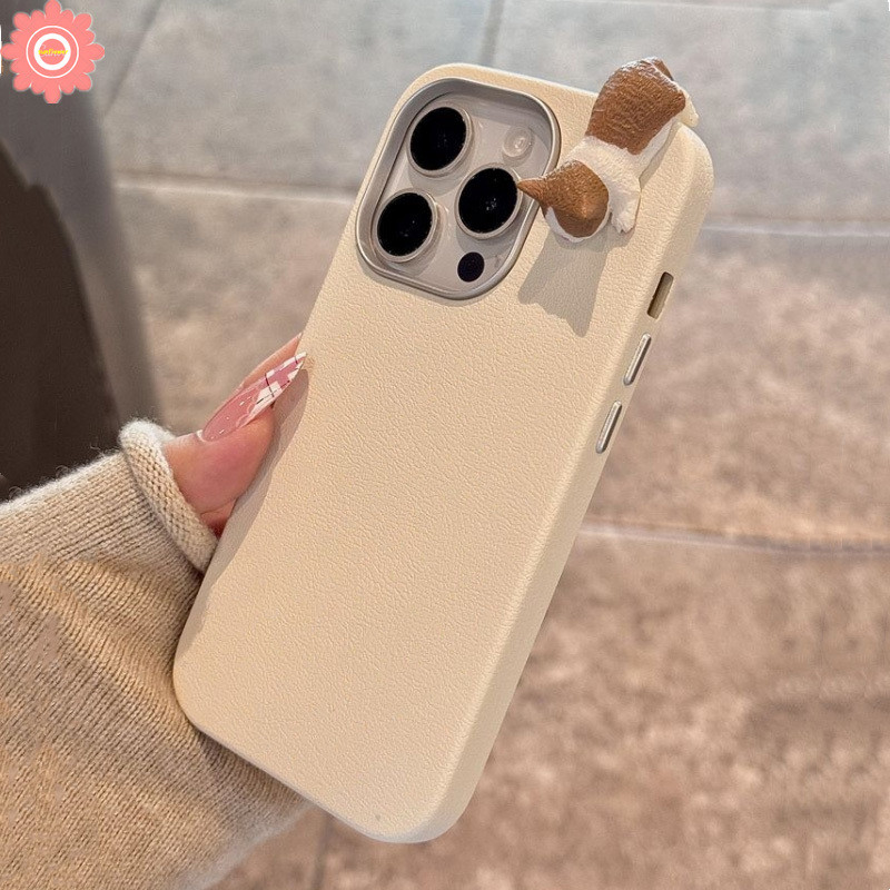 Simple Solid Color Lovely 3D DIY Doll Cat Cartoon Kitten Case Compatible for IPhone 15 11 16 12 13 14 Pro Max 16 15 14 Plus XR X XS Max Luxury Metal Lens Frame Leather Texture Case. 