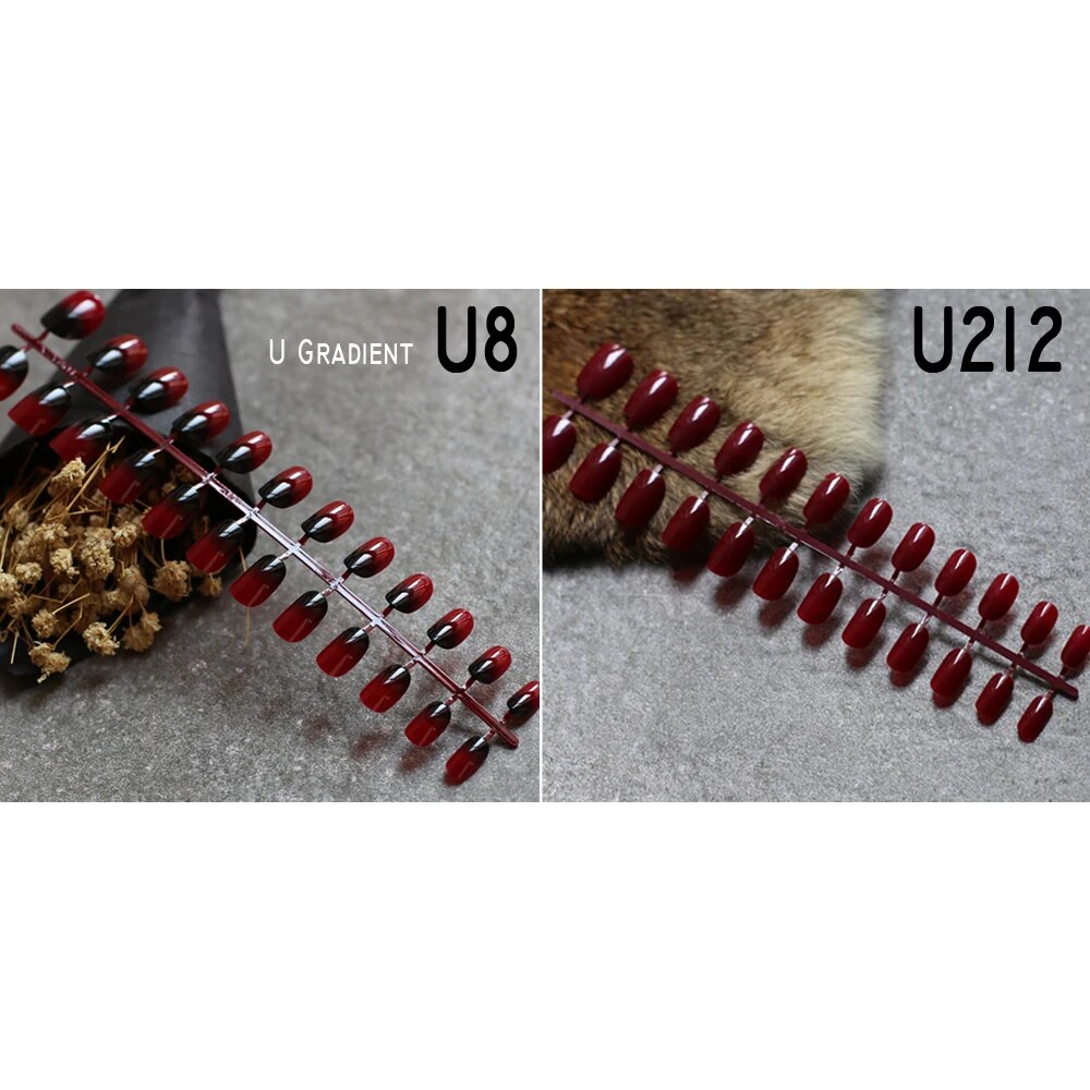 Oval nails Red and black Ombre Gothic Medium shape Vampire color Glossy Press on nails. 