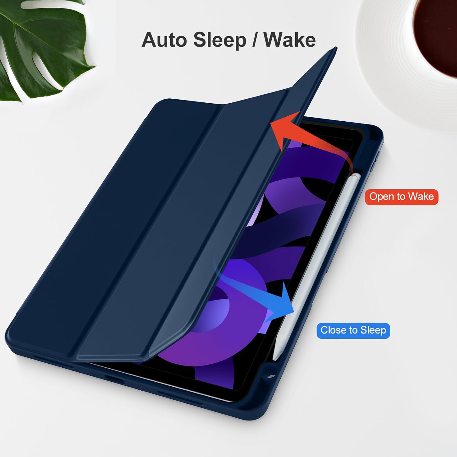 For ipad Air 6th Generation 11 Inch Case 2024/ iPad Air Case 5th Generation/4th Generation 2022/2020 10.9 Inch, Smart iPad Case[Support Touch ID and Auto Wake/Sleep] (Black/Navy Blue). 