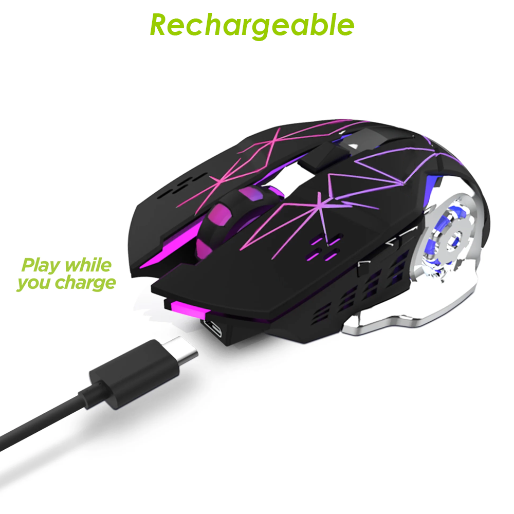 Wireless Rechargeable RGB Gaming Mouse - TWolf Q13 Star Black Mouse with RGB Lighting - Offers Adjustable DPI for Precision Gaming. 