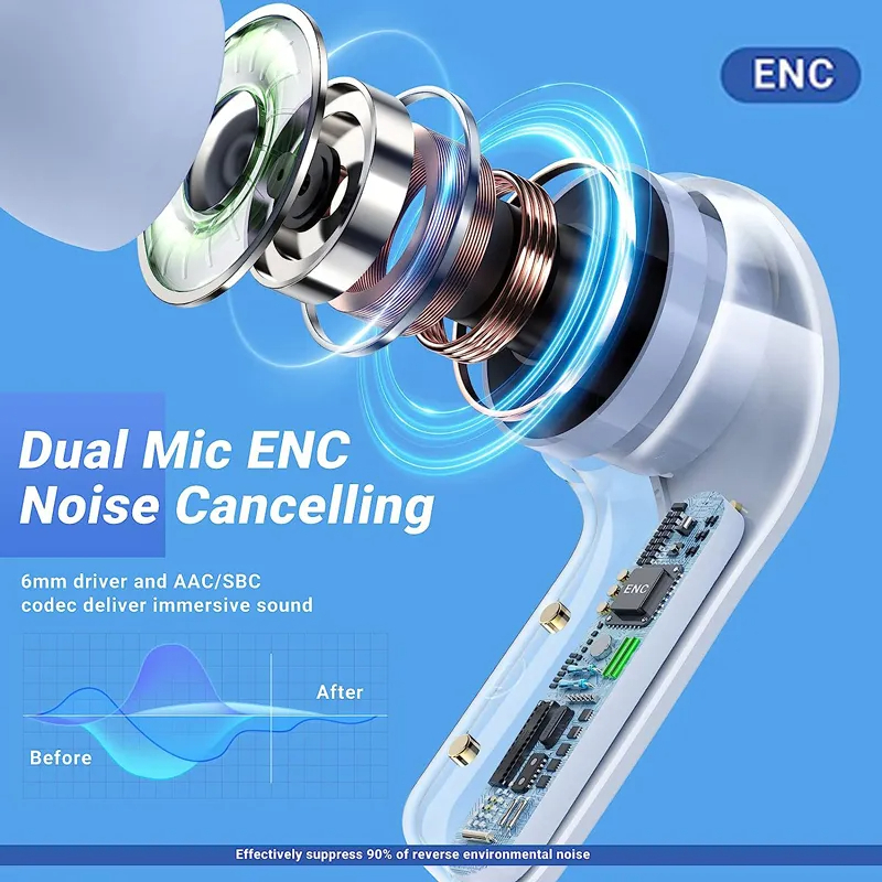 BT30 Mini transparent Wireless Bluetooth headset Digital display ENC noise reduction. 