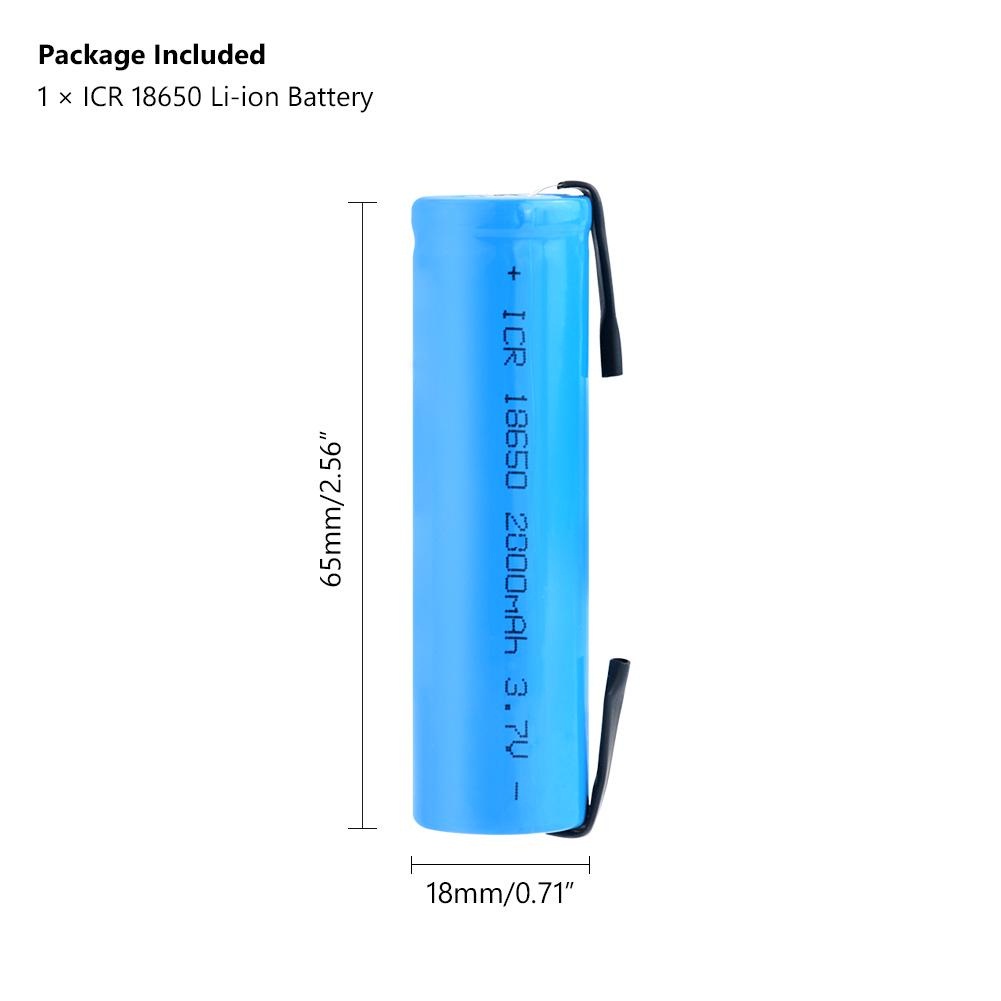 ICR18650 3.7V 2000mAh High Capacity Lithium-ion Rechargeable Battery With Nickel Strip/Soldering Tabs For Various DC Devices - 1 Piece. 