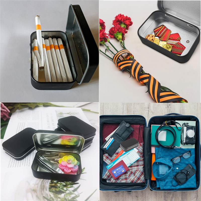 2 PCS Small Storage Box with Lid Rectangular Small Tin Boxes Metal Box with Lid Small Tin Box for Home Storage Easy to Use Black. 