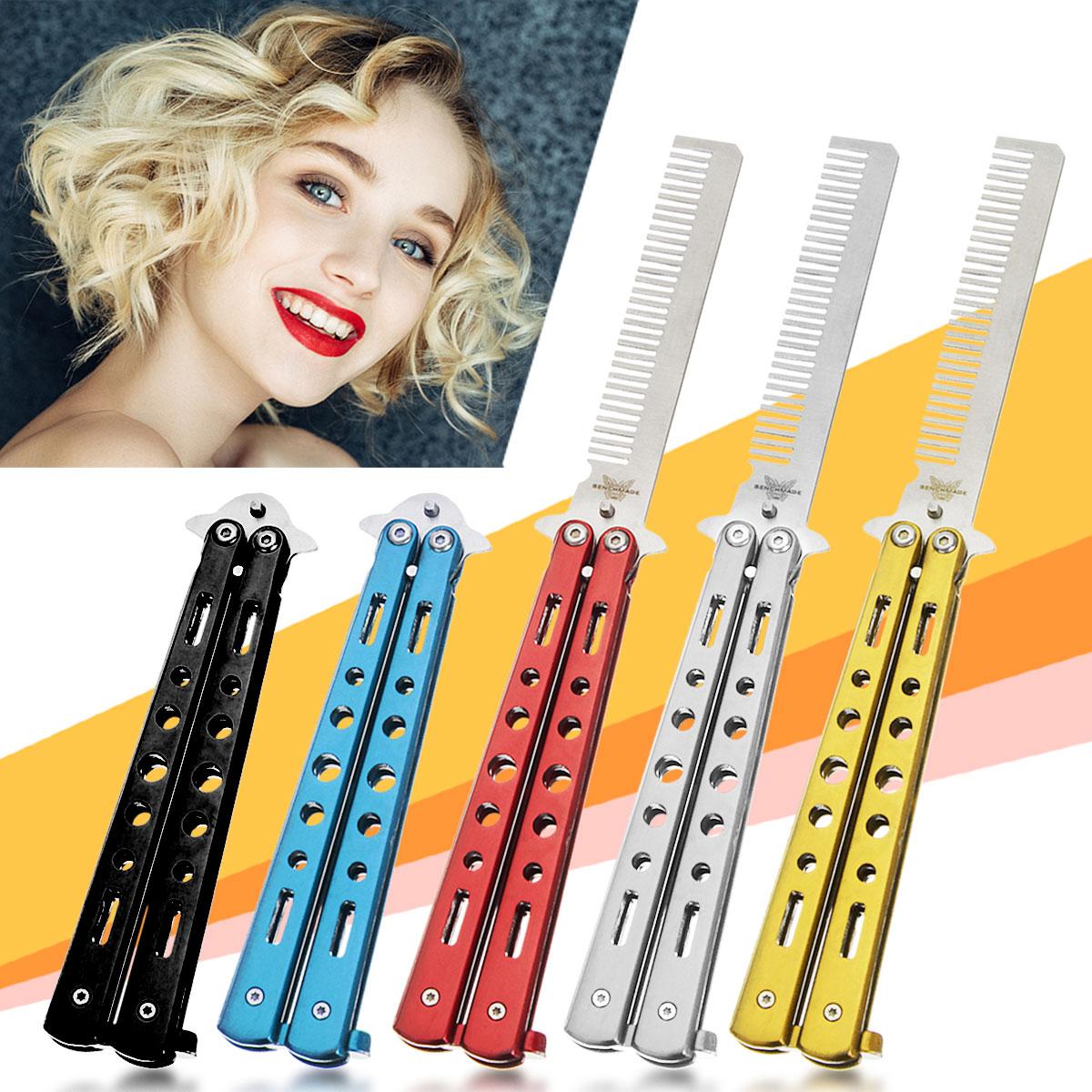 Pocket Oil Hair Comb Folding Knife Automatic Push Button Brush For Head