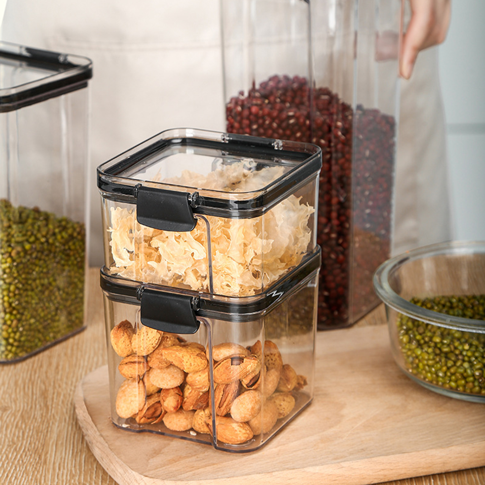 Moisture-proof Stackable Transparent Sealed Food Storage Jar Container with Lid. 