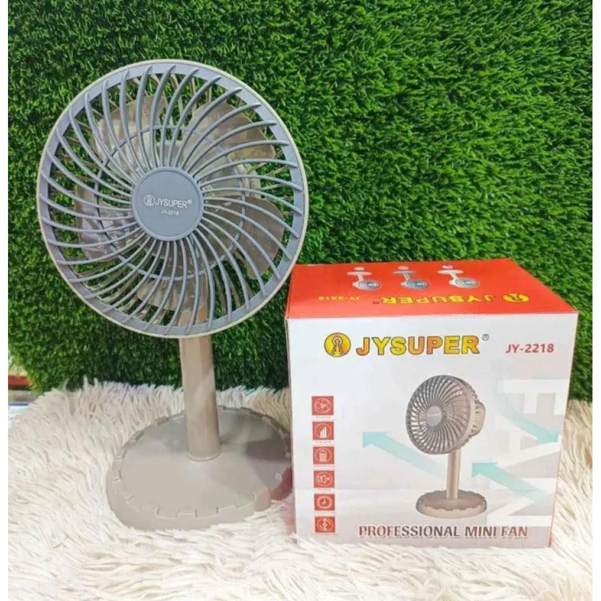 Joy Super JY-2218 Professional Rechargeable Portable Mini Table Fan Strong Wind Left to Right Oscillating Angle 45 Degrees - AC/DC. 
