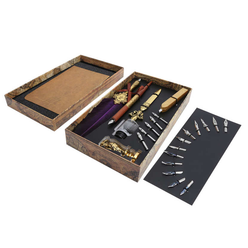 Feather Pen Kit Set Calligraphy Writing Drawing Quill Dip Vintage Art Craft Collection. 