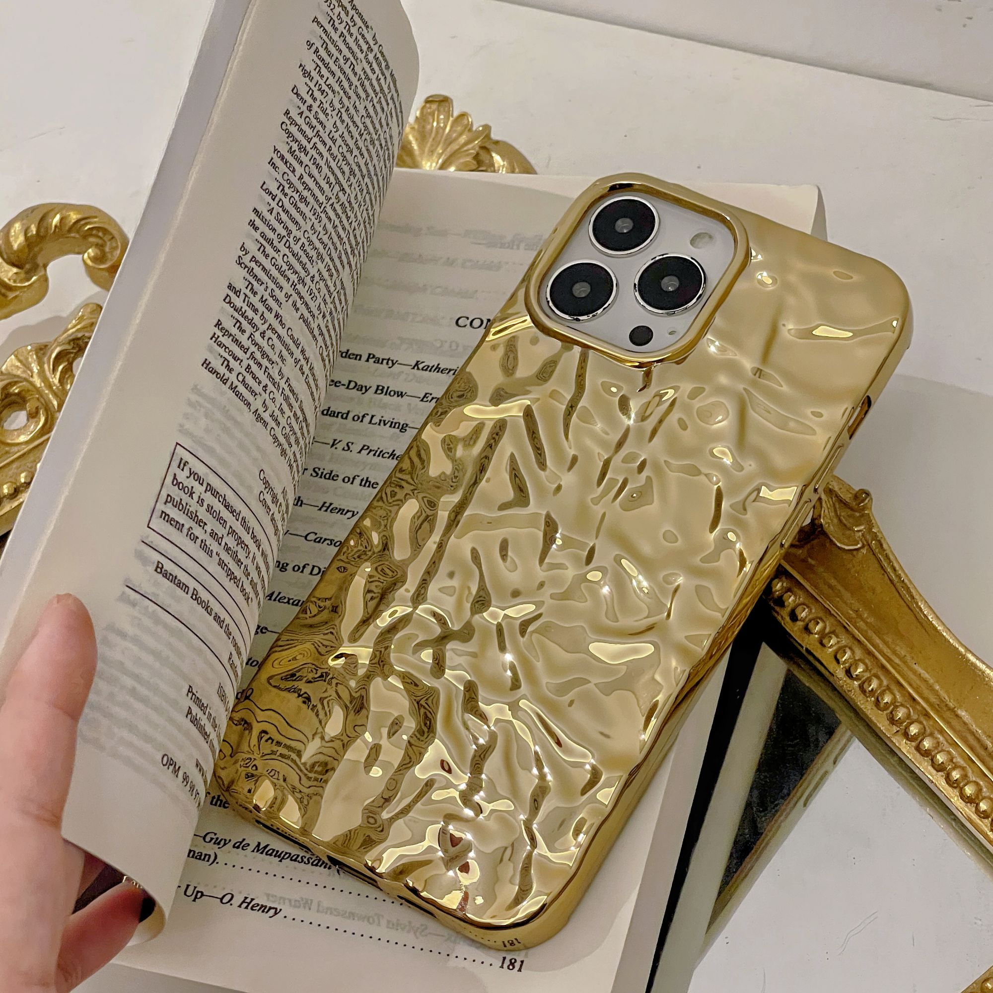 Luxury Plated Gold Tin Paper Phone Case for iphone 15 14 13 11 12 Pro Max X XS Max XR Water Ripple Shockproof Soft Cover Men. 