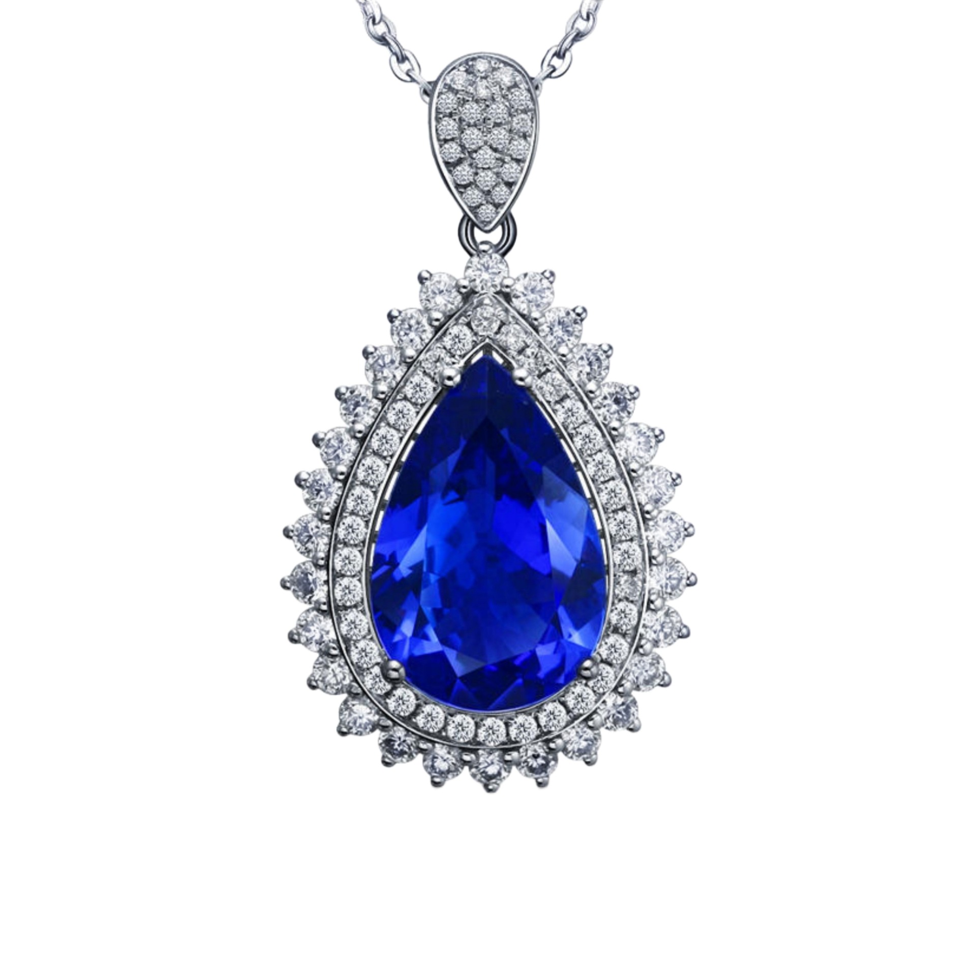 Douyin live sparkling luxury pear-shaped pendant inlaid tanzanite high carbon diamond ruby pendant clavicle chain. 