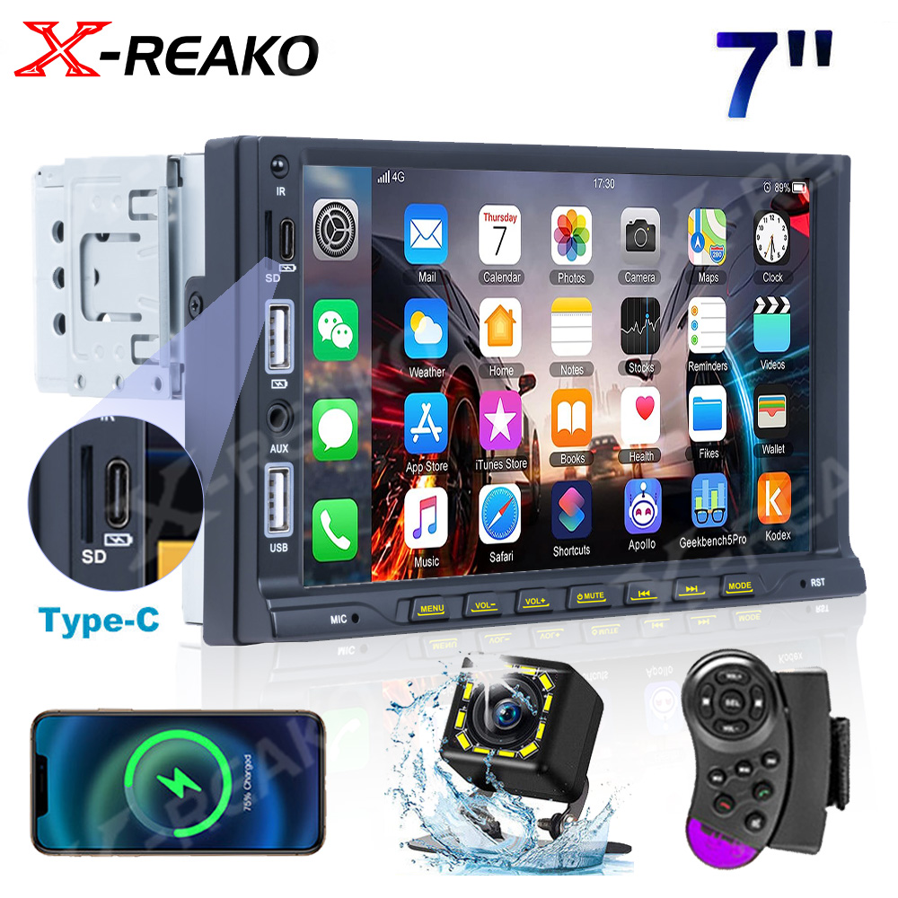 X-REAKO 1 Din Car Radio 7 HD Autoradio Multimedia MP5 Player Touch Screen MirrorLink Audio Stereo Bluetooth USB FM Type-C NoDVD