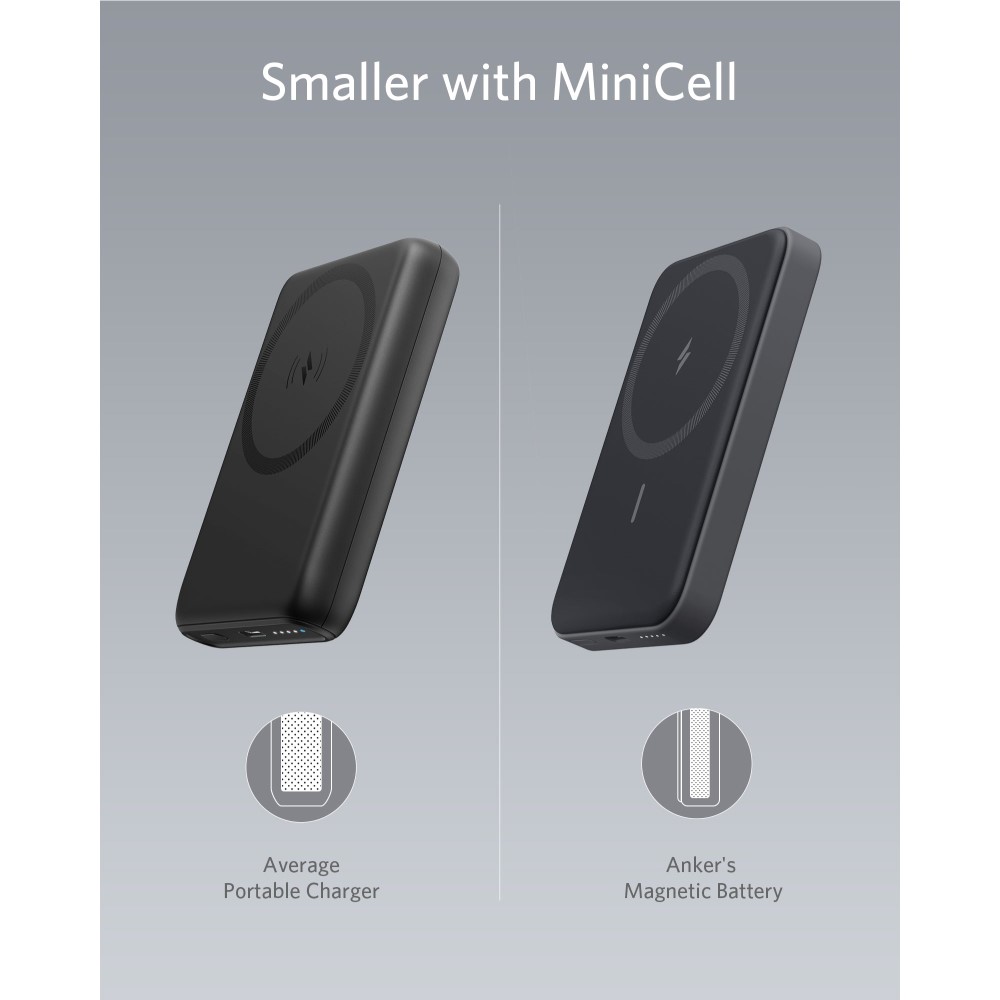 Anker 622 Magnetic Battery (MagGo), 5000mAh Foldable Magnetic Wireless Portable Charger and USB-C for_iPhone 13/12 Series. 