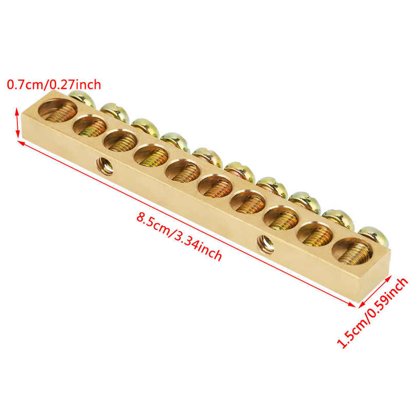 Neutral Bar 10pcs 10-Hole Electrical Distribution Wire Screw Terminal Brass Ground. 