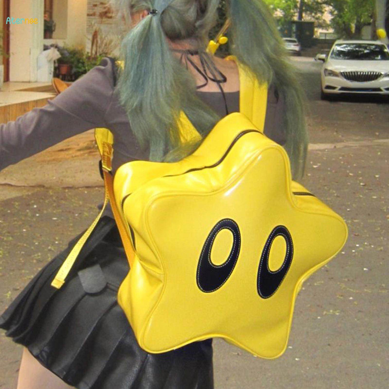Yellow Star Shape Backpack Bookbag with Adjustable Shoulder Straps Funny Cute Travel Bag 33x12x38cm. 
