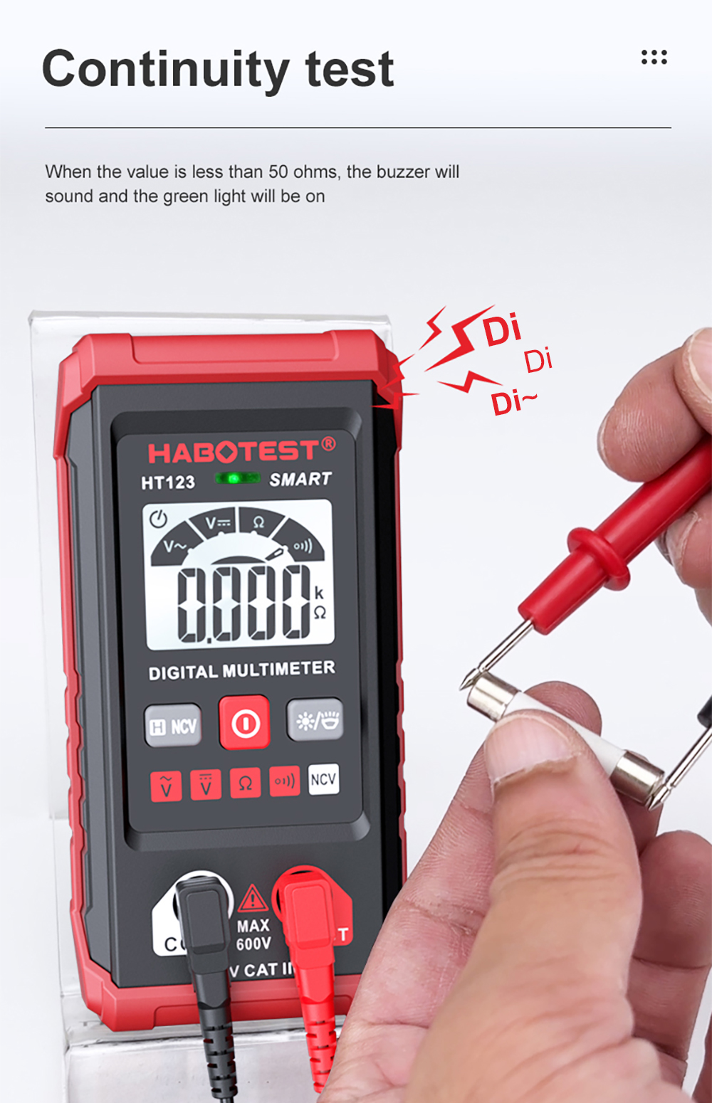 HABOTEST HT123 Digital Multimeter 600V AC/DC 2000 Counts High-Precision Anti-Burning Smart Multimeter /No Need To Shift /NCV Non-Contact /Automatic Identification. 