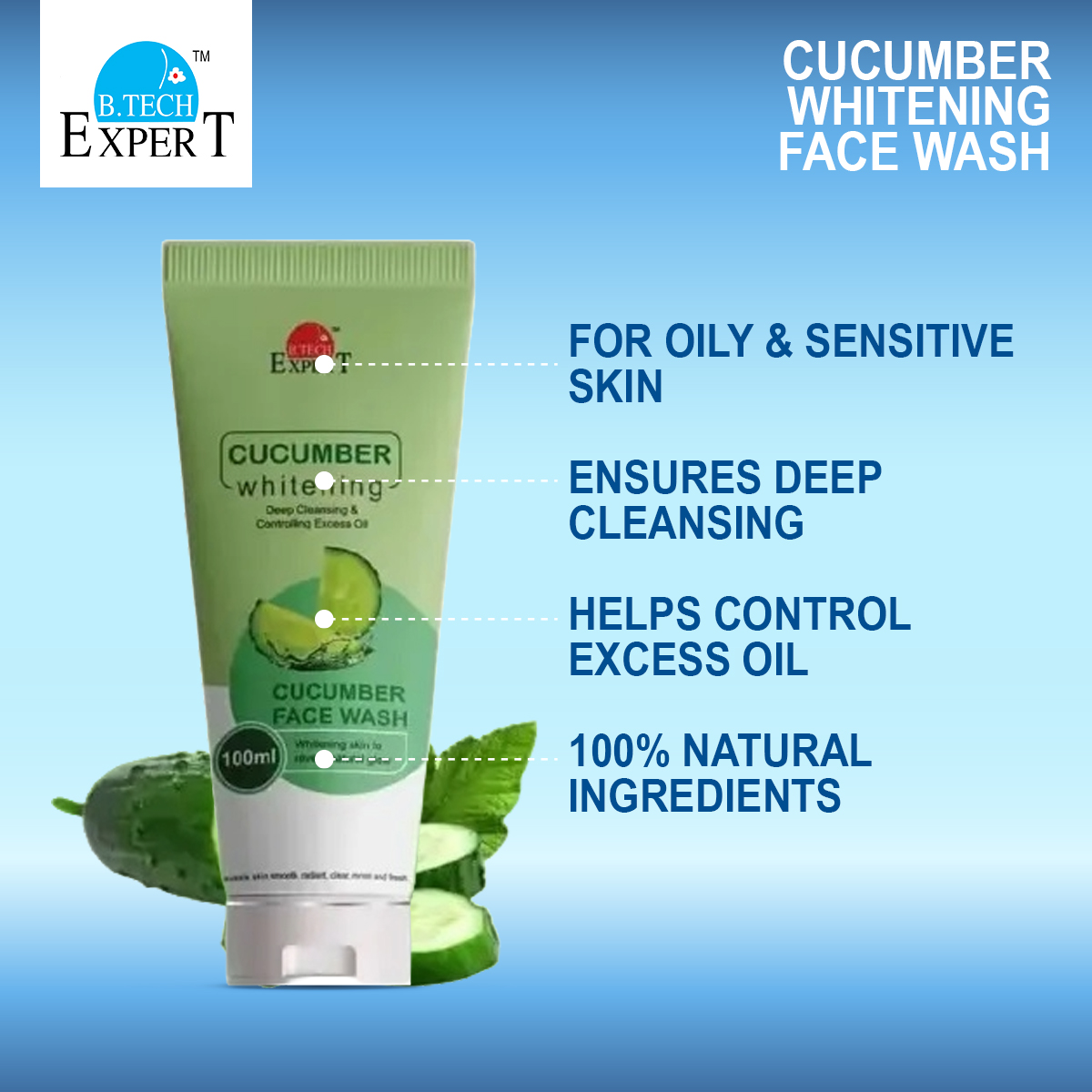 Cucumber Whitening Face Wash 100 ml / Cucumber Extract. 