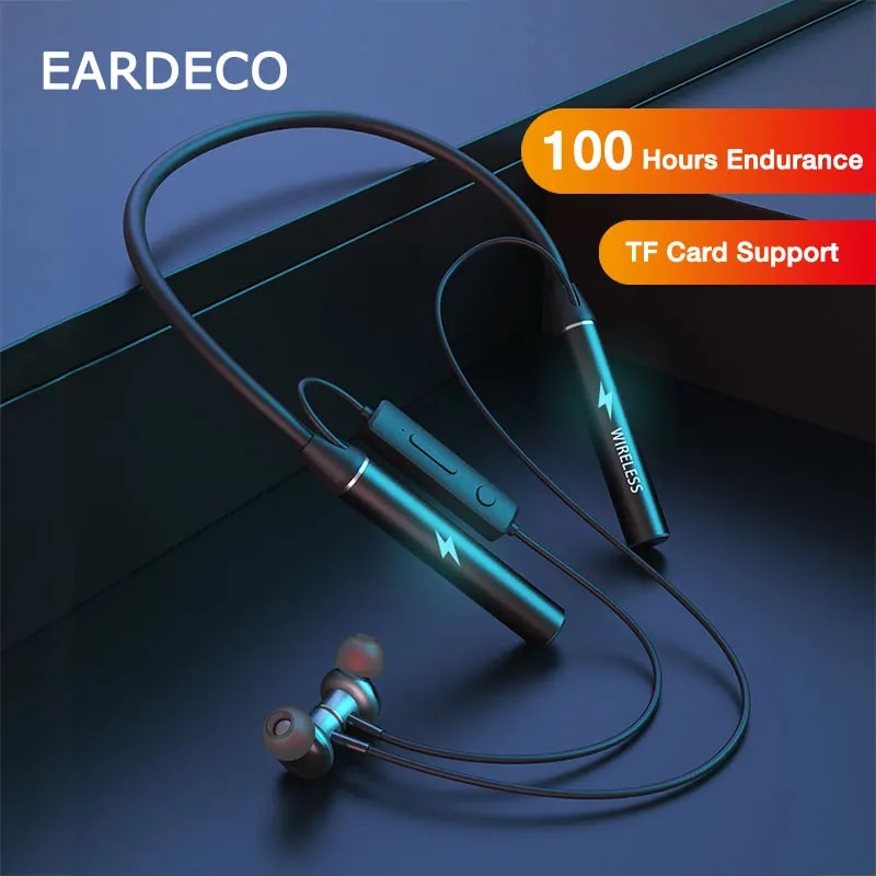 【3C VictoryEagle】EARDECO 100 Hour Endurance Headphones Bass Sport Wireless Headphone Neckband Earphones Magnetic Headset Card