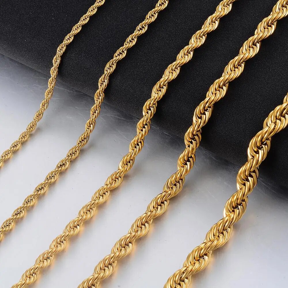 Width 2/4/6mm Stainless Steel Gold Rope Chain Necklace Statement Swag 316L Stainless Steel Twisted Necklace Chain Gold