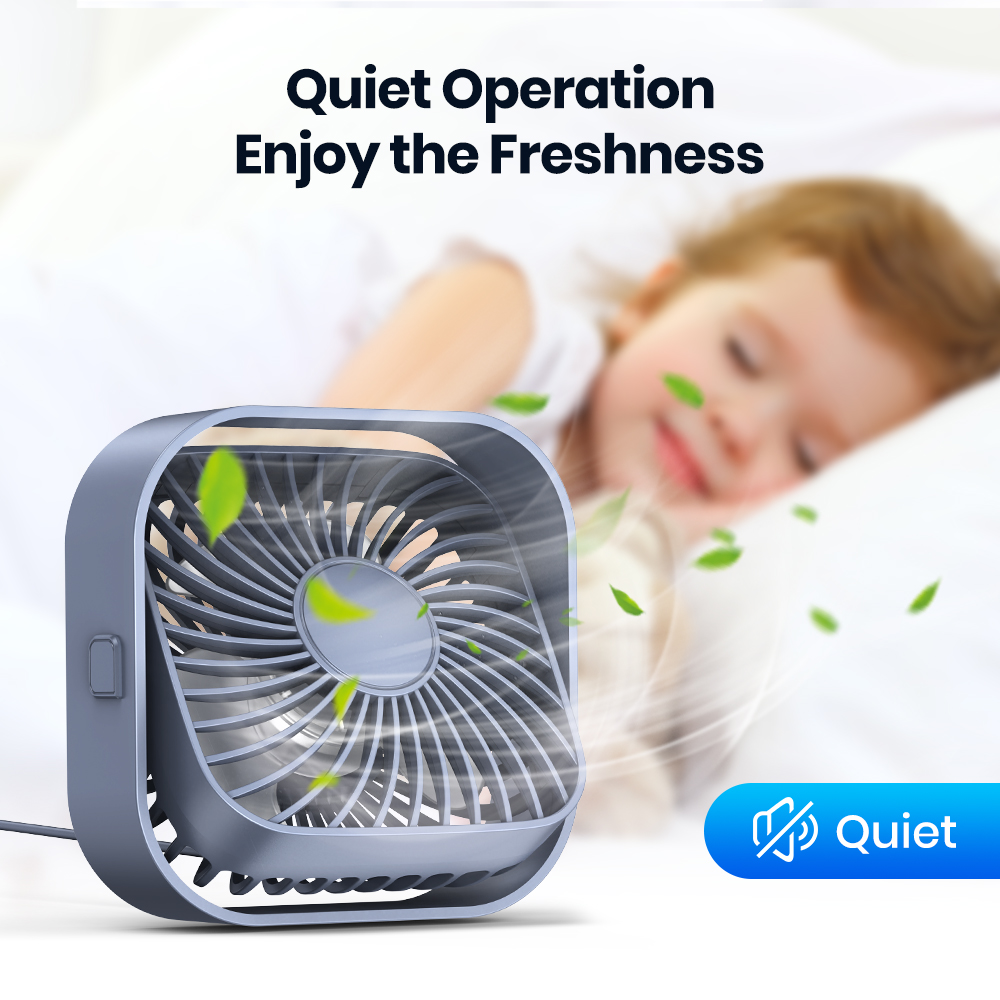 TOPK Mini Portable Fan USB Desk Fan Table Strong Airflow Quiet Operation 3 Speed Wind 360°Rotatable Standing fans for room Home. 